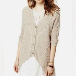 Anthropologie Moth Wool Blend Asymmetric Knit Cardigan Size Medium Tan Sweater